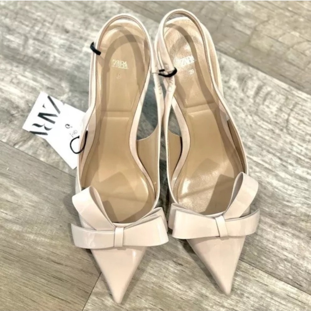 Zara Beige Bow Slingbacks low heel Size 8 EU 39 *RARE*